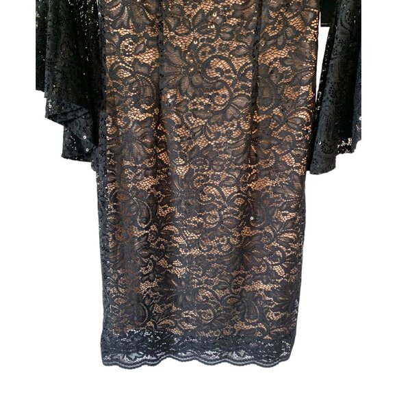 NEW YORK & COMPANY Black Lace & Sequins Bell-Sleeve Cocktail Dress NWT Size XS - Picture 6 of 8